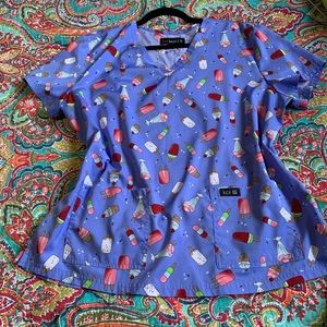 Koi Extra Large XL Periwinkle Blue Purple Ice Cream Popsicle Scrub Top